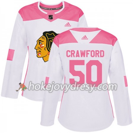 Dámské Hokejový Dres Chicago Blackhawks Corey Crawford 50 Bílá 2017-2018 Adidas Růžová Fashion Authentic